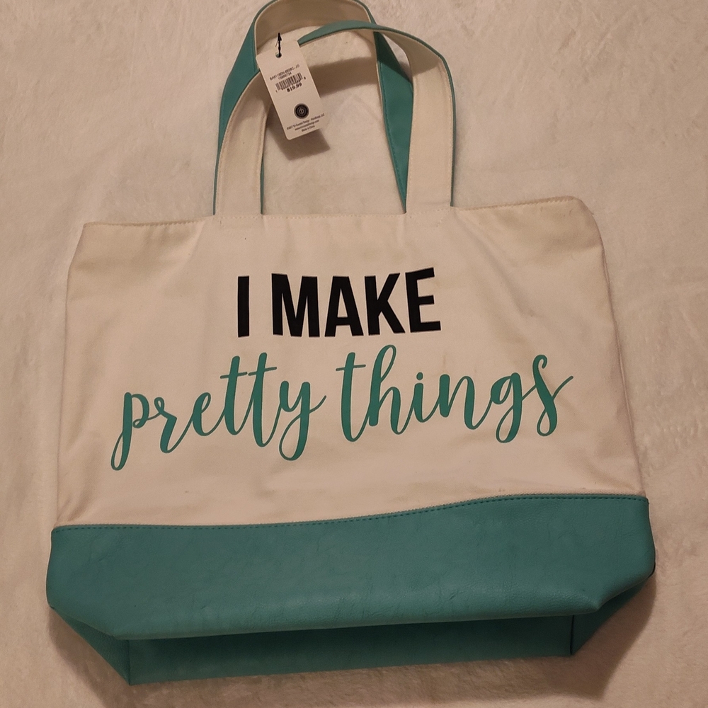 NWT! Jade & Deer! Stylish White and Teal Tote Bag